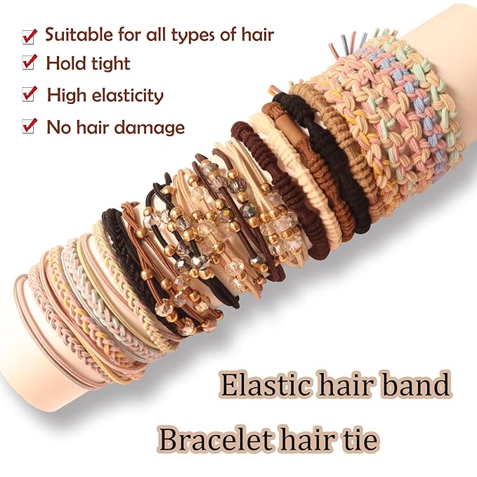 20 PCS Boho Hair Ties, Bracelets Hair Ties for Thick or Thin Hair, Ponytail Holders, 2.5’’ Hair Ties No-Damage