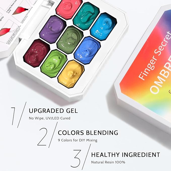 Karroy Sponge Pat Paint Nail Gel, 9 Colors Ombre Nails Gradient Gel Nail Blush Blooming Aura Nails Drawing Stripper Floral Painting Nail Art, No Wipe, UV/LED Curing (9 Colors J)