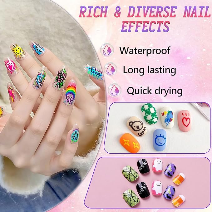 12 Colors Nail Art Pens Set, 2026 Upgraded Nail Art Markers Polish Pen Quick Dry, 0.5 MM Nail Polish Pens Set, Waterproof and Quick-drying Nail for DIY Nails Art Design Manicure Tools