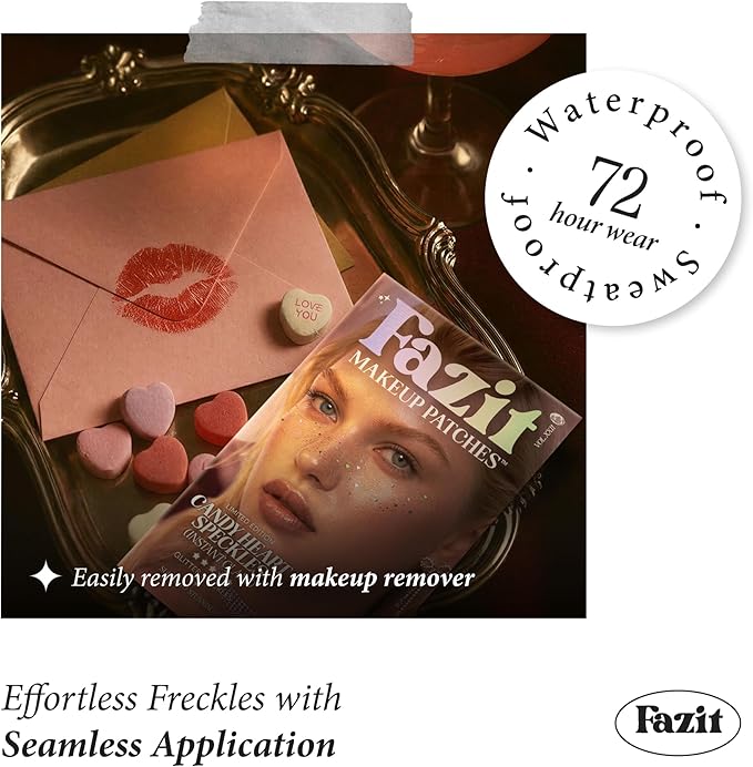 Fazit Makeup Patches - Candy Heart Speckles - Glow Up Make-Up Patches - Cute Glitter Makeup Accessories for Women - Cosmetic Glitter for Face