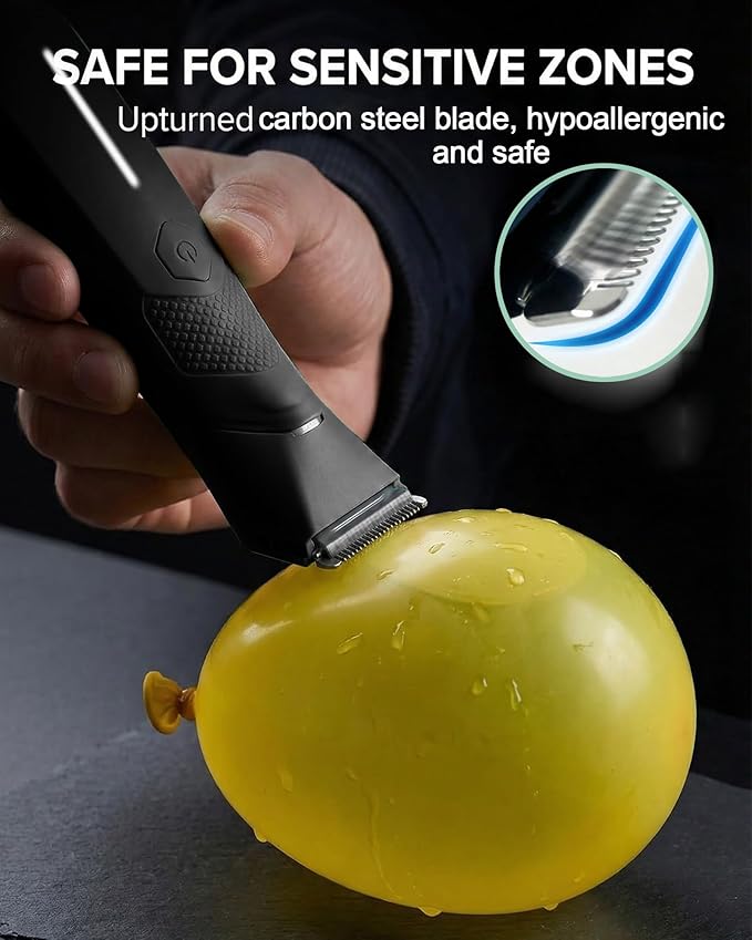 Body Trimmer for Men - Groin & Ball Shaver with Charging Dock - Constant Power No-Pull Electric Pubic Hair Clipper - 5-in-1 Guard Waterproof Body Groomer with LED Light, for Groin, Armpit & Body