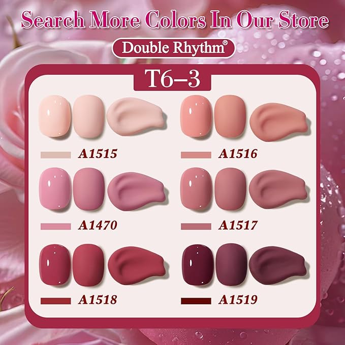 Double Rhythm 0.5 Oz Gel Nail Polish Neutral Natural Same Color Same Bottle Translucent Light Milky Pastel 15ML Manicure French Design Art DIY at Home (Nude Peach-A1516)