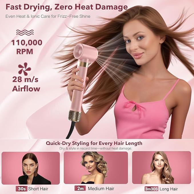 Mythsight StyleVibe 6-in-1 Air Styler, Hair Dryer & Blow Dryer Brush with Travel Case - Auto Wrap Curls (L/R), Fast Drying, Thermal Round Brush for Smooth Blowouts & Frizz-Free Volume, No Heat Damage