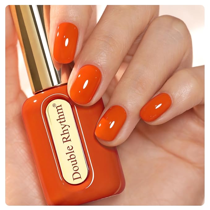Double Rhythm 0.50 OZ Gel Polish Hema Free Same Color Same Bottle Golden Round Translucent Neutral Natural Milky 15 ML Jelly UV Polish Art DIY at Home (Dark Orange-C1100)