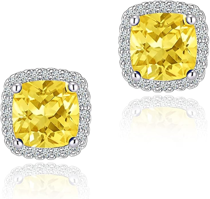 YOMELA Cubic Zirconia Earrings Studs, Halo CZ Birthstone Simulated Diamond Stud Earrings for Women