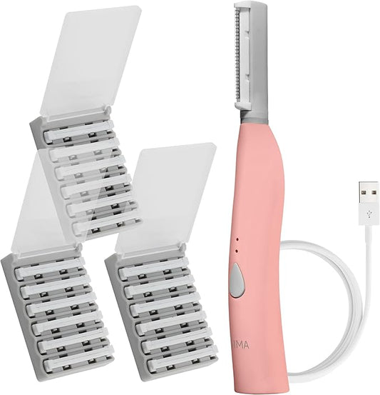 SPA SCIENCES - SIMA Patented Dermaplane Razor for Women Face – Painless 2-in-1 Facial Exfoliation & Peach Fuzz Hair Removal – Anti-Aging – 3 Speeds – Rechargeable – 19 Weeks Treatment