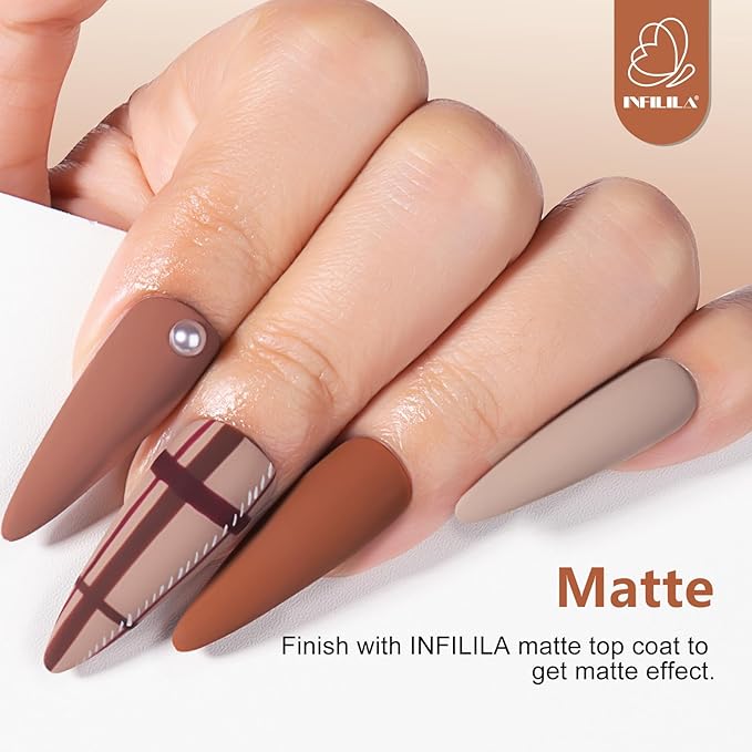 NXJ INFILILA Brown Gel Nail Polish, 15ml 0.51oz Fall Nail Polish Gel One-Stroke Coloring, Hema Free Color High Gloss Soak Off UV Manicure Salon DIY for Girls SQ010