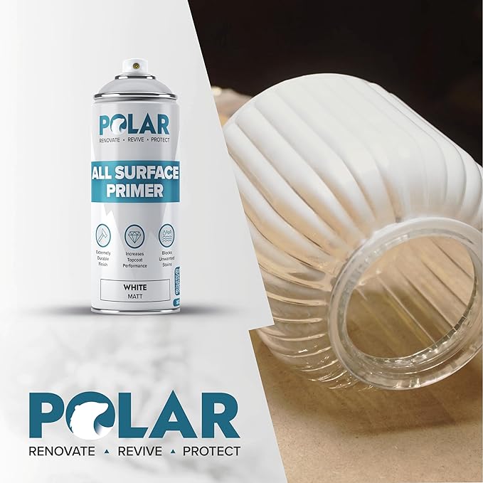 Polar All Surface Primer Matte Gray - 6 x 13.5 Fl Oz - Ideal for Wood, Metal, Plastic, Brick - Enhanced Adhesion & Quick Drying