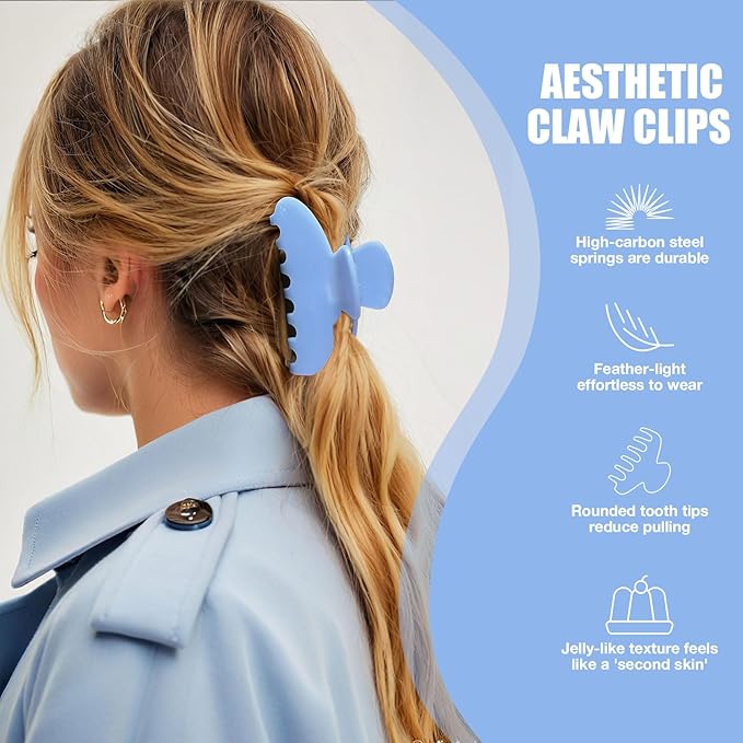 Big Hair Claw Clips for Thick Hair, Nonslip Large Blue Hair Clips Acetate, Celluloid Butterfly Jaw Clips, Strong Hold for Women