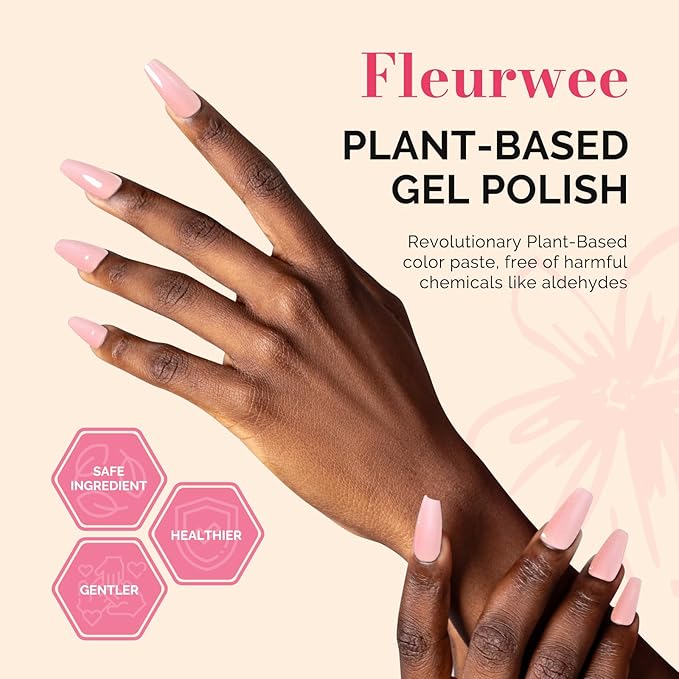 MelodySusie Fleurwee Plant Based Gel Nail Polish, Nail Polish Hema Free 21 Non Toxic Long Lasting No Chip Finger Toe Nail Art Manicure Salon DIY at Home Gifts for Women Pearlescent Pink P59