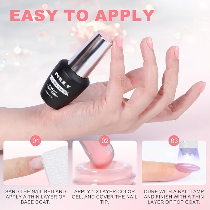 NXJ INFILILA Light Pink Gel Nail Polish, 15ml Baby Milky Pink Soak Off UV LED Gel Polish Long Lasting Shiny, Nude Jelly Sheer Translucent Color for Salon and Nail Art DIY at Home N20