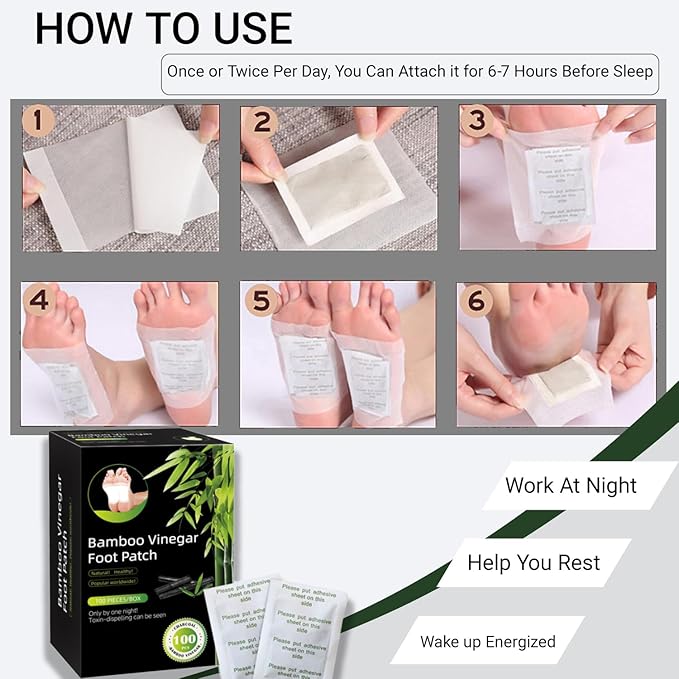 100 Packs Bamboo Foot Pads, New Upgrade for Deep Relaxation & Better Sleep, Natural Detox Patch for Body Refresh, IIncluded 100 Adhesive Sheets and 100 Foot Pads
