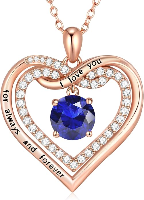 G&GEMSJEW Infinity Heart Birthstone Necklaces for Women, 925 Sterling Silver Jewelry, Pendant Heart Necklaces Birthday Anniversary Christmas Gift for Women Wife Mom Girlfriend Lady