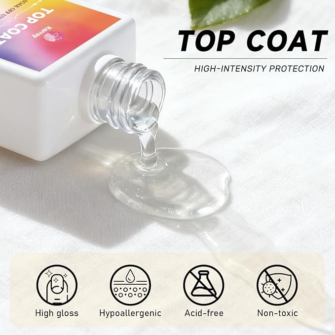 Karroy Top Coat for Gel Nail Polish, No Wipe High Glossy Long-Lasting Clear Formula, UV/LED Lamp Cured, Salon-Quality Home DIY, 1PC 18ml