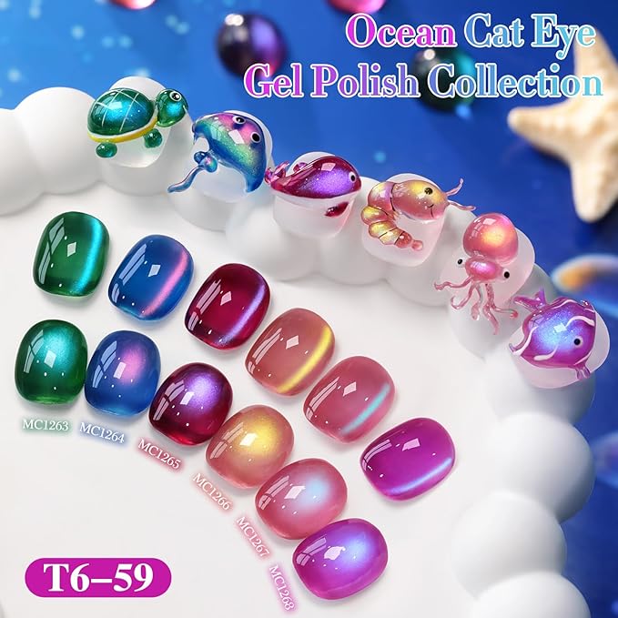 Double Rhythm Jelly Glass Cat Eye Gel Polish with Magnet 15ML Holographic Glitter Shimmer Translucent Sheer Color Magnetic Nail Polish Salon DIY at Home (Dark Navy-MC1268)