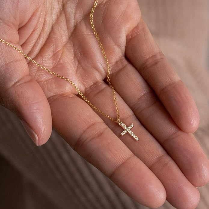 Tewiky Cross Necklace for Women-Dainty Simple 14k Gold Plated/sterling silver Plated Cross Pendant Cute Necklaces Jewelry for Women