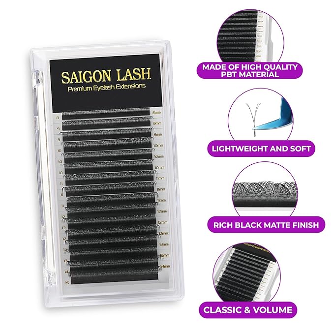 SAIGON LASH YY Eyelash Extensions, Double Split Volume Lashes for Professionals, B C CC D DD Curl, 8-15mm Mixed Length, 0.07 Thickness, Soft Korean PBT Fiber, 16 Rows Tray (YY Lash DD-0.07)