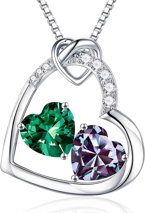 Iefil Valentines Day Gifts for Her - 925 Sterling Silver Heart Birthstone Necklace, Anniversary Birthday Gifts for Women Wife Girlfriend, Jewelry for Mom Daughter