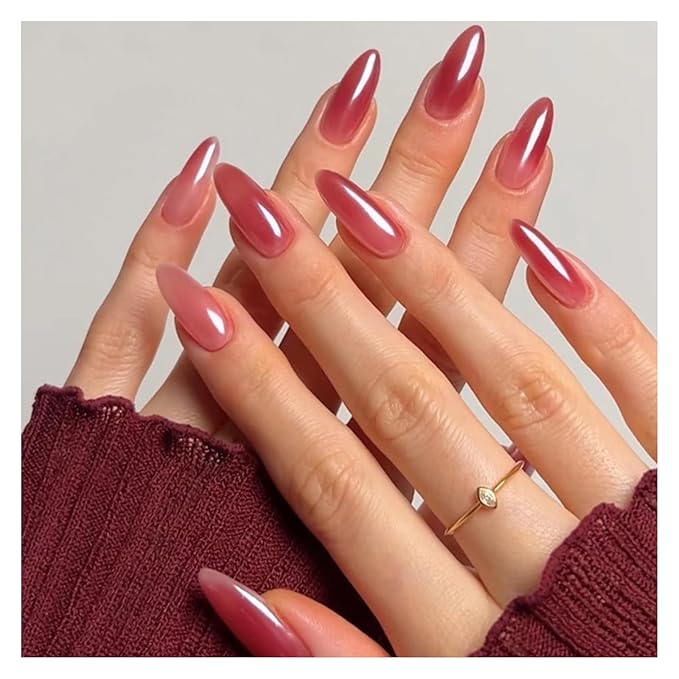 SHELWIN French Press On Nails Ready-To-Wear DIY Manicure Stick On Nails kit for Women 24 Pcs Short Medium Coffin Almond Shaped False Nails Gifts（Dreamy）