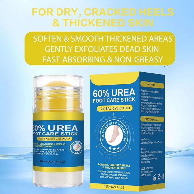 nvyue 60% Urea Cream Stick Plus 2% Salicylic Acid,Foot Cream Moisturizer for Dry Cracked Feet, Knees, Elbows, Hands, Moisturizes and Hydrates,1.41 oz