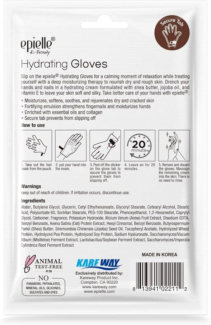 Epielle Hydrating Hand Mask 6 Pairs, Relieve and Soften with Shea Butter & Jojoba Oil, Deep Moisturizing Gloves for Dry, Cracked Hands, Self Care Gifts for Women, Spa Kit, Stocking Stuffers