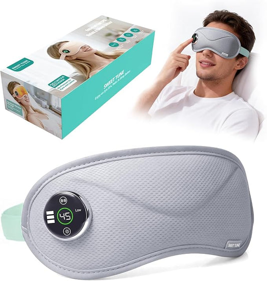 Heated Eye Mask with Massager, 3D Contoured Light-Blocking Sleep Mask for Dry Eyes, LED Display & 3-Level Heat/Vibration Modes,Gift for Men & Women, Ideal for Home, Office & Travel Use (Grey)