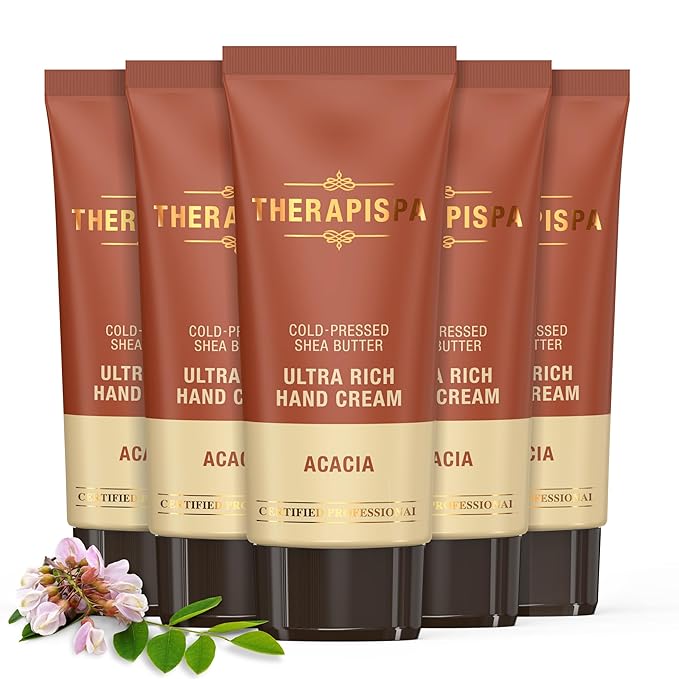 THERAPISPA Ultra Rich Hand Cream – Intensive Hydration & Repair for Dry, Chapped Hands | Enriched with Shea Butter, Ceramides, Niacinamide (B3) & Panthenol (B5) (Acacia, 2.0 oz, Pack of 5)