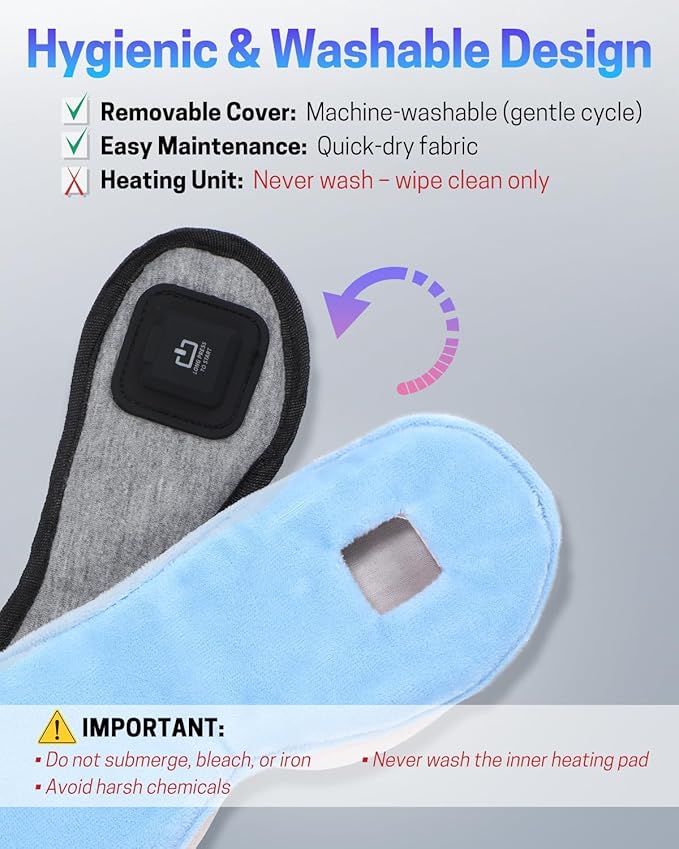 Heated Eye Mask for Dry Eyes, Stye Relief and Improved Sleep - Cordless Rechargeable Warm Compress with Graphene Heating, 3 Temp Settings, Auto Shut-Off, Washable Sleep Mask for Travel
