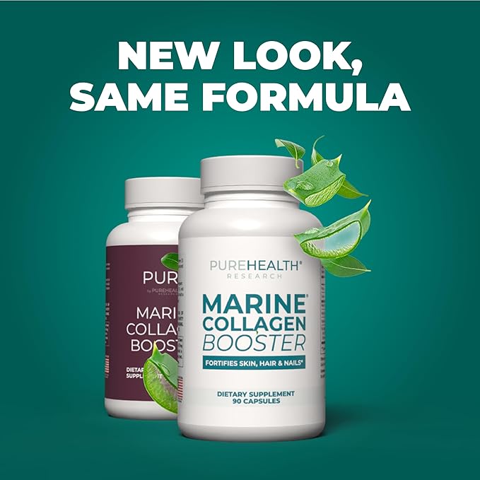 PUREHEALTH RESEARCH Marine Collagen Supplement - with Hyaluronic Acid, Aloe Vera Leaf Extract, Morikol Marine Collagen Tripeptides & Vitamin E - 90 Capsules