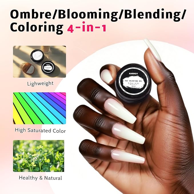 Karroy Sponge Pat Paint Nail Gel, Blending Colors Ombre Nails Gradient Gel Nail Blush Blooming Aura Nails Drawing Stripper Floral Painting Nail Art, No Wipe, UV/LED Curing 5ml 1PC (White)