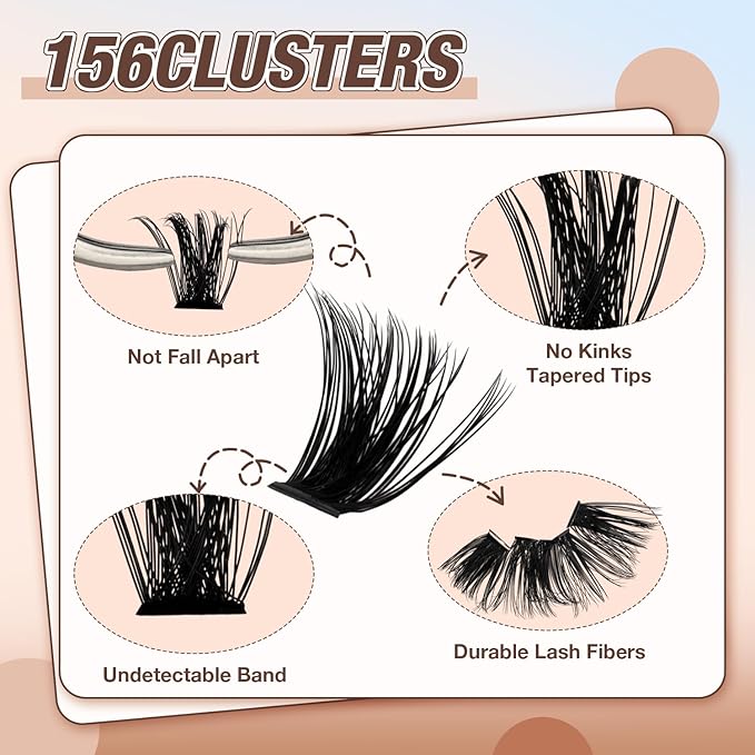 AILAISHI Lash Clusters Kit, DIY Cluster Eyelash Extensions 10‑20mm, 100D+200D, 156pcs Fluffy D Curl Natural Lashes with Bond & Seal,Tweezers–Fake Cat Eye Individual Clusters