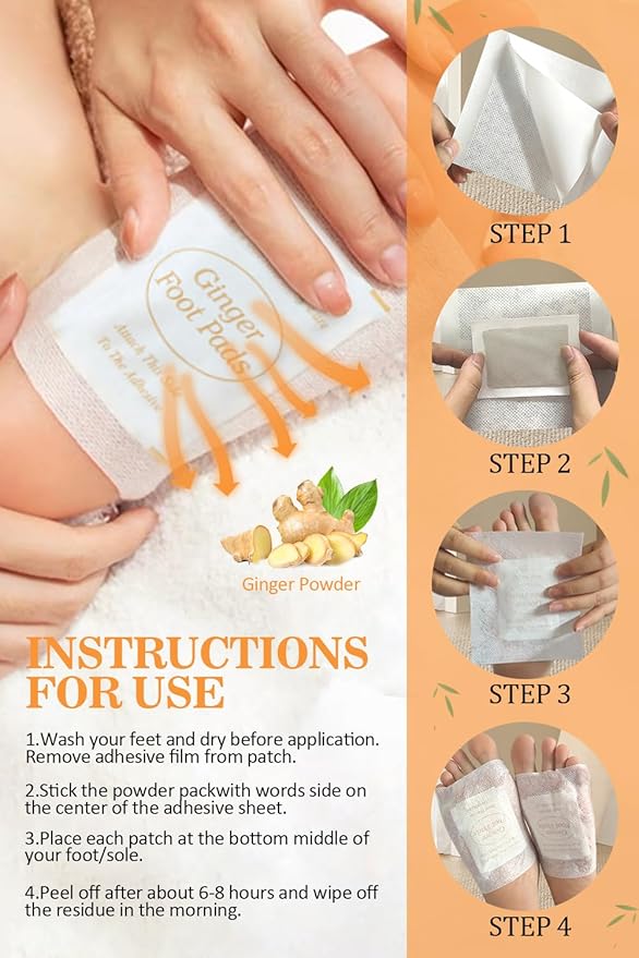 TEWEAE Foot Pads, Ginger FootPads, Natural Ginger Powder Bamboo Vinegar Foot Patches 20 Packs.