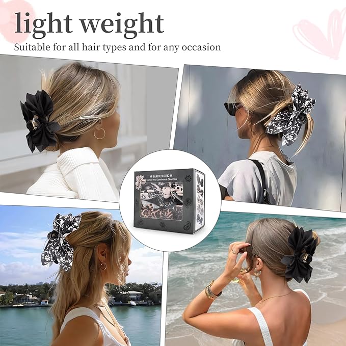 Bow Claw Clips Bow Hair Clips Black 2PCS Big Hair Bows for Women Butterfly Styling Large Hair Clips for Thick Hair for Girls Hair Accessories for Teen