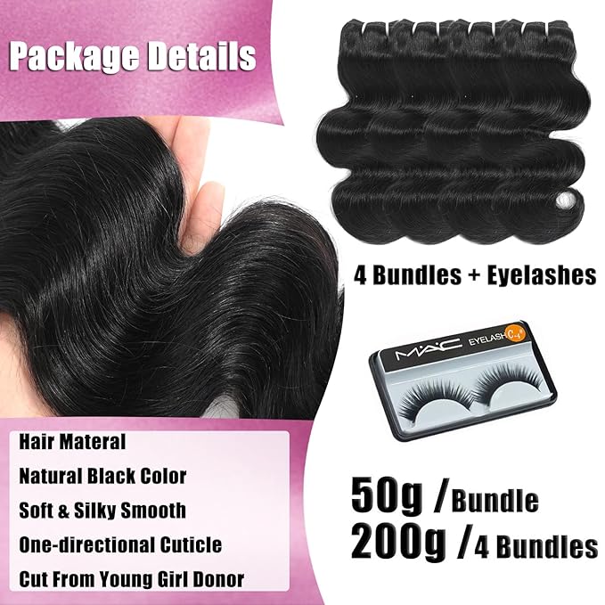 Human Hair Bundles 4 Bundles 10 Inch 12A Body Wave Bundles Human Hair 100% Unprocessed Brazilian Virgin Hair Weave Bundles Human Hair Natural Black Deals for Women (10/10/10/10 Inch, 4 Bundles)