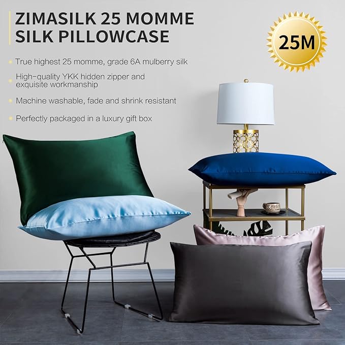 ZIMASILK 25 Momme 100% Pure Mulberry Silk Pillowcase for Hair and Skin Care, Highest Grade 6A Pillow Cases for Women, Long-Lasting Durablity, Gift for Women Men, 1Pc (King 20"x36", Navy Blue)
