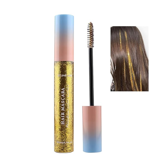 Eshioh Temporary Hair Mascara, 8 Vibrant Colors Temporary Hair Color Dye, Safe Green Formula Hair Mascara, Hair Color for Parties, Halloween, Birthdays, Hair Chalk for Women #shimmer gold