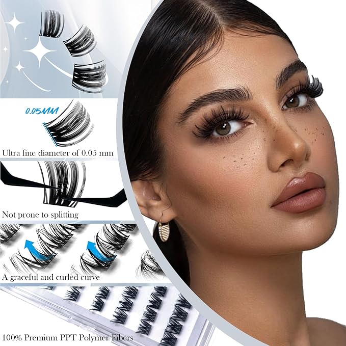 Luxury Lash Clusters Kit - Wispy & Fluffy Cluster Eyelash Extensions 8-16mm, 150H Wear | Korean Hypoallergenic PBT Fibers, Waterproof Glue & Seal | Gift Ready Premium Box (Volume-Sliver box)