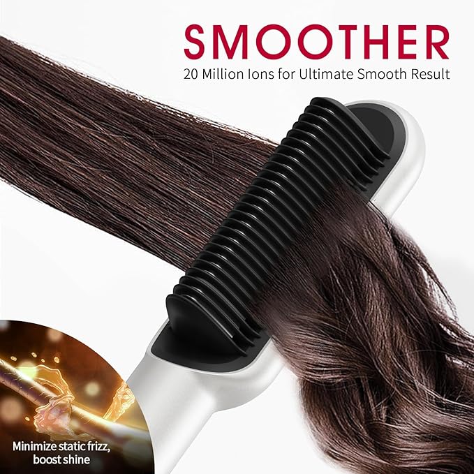 BLUSHMARKS Hair Straightener Brush with Nano Titanium - 30s Fast Heat Ionic Straightening Comb, 9 Temp LED Display & Anti-Scald, Professional Styling Gift for Women