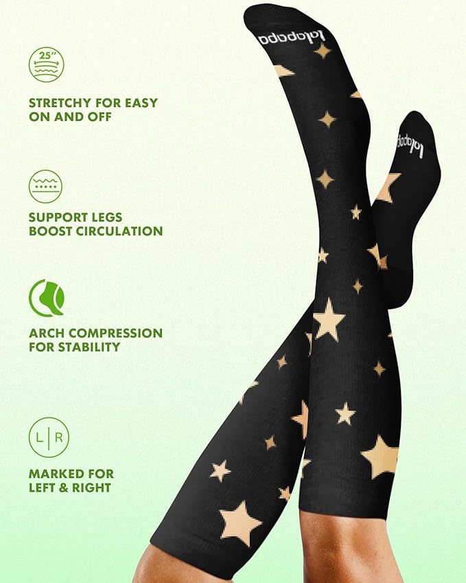 Lalapapa Bamboo Viscose Compression Socks for Women Men 2 Pairs 15-20mmHg Knee High Compression Socks Travel Nurse