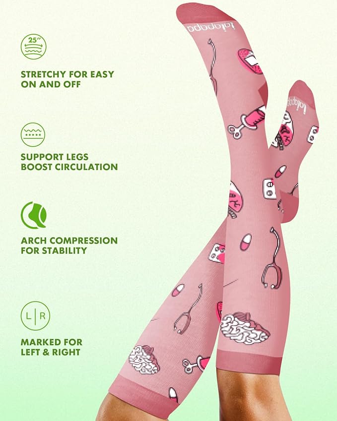 Lalapapa Bamboo Viscose Compression Socks for Women Men 2 Pairs 15-20mmHg Knee High Compression Socks Travel Nurse