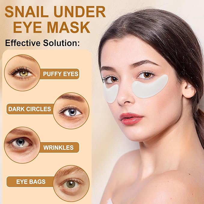 LAVONE Eye Mask - 30 Pairs Snail Under Eye Patches Skin Care Products - Eye Masks Skincare for Dark Circles and Puffiness, Reduce Wrinkles, Eye Bags and Fine Lines, for Women and Man