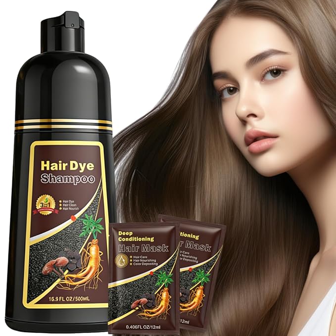 Hair Dye Shampoo 3 in 1 for Women & Men, Rich Root-to-Tip Coloring with Natural Extracts, 3-4 Weeks Lasting Smooth Shiny Finish, Easy Home Use for All Hair Types 16.9 fl oz (Light Brown)