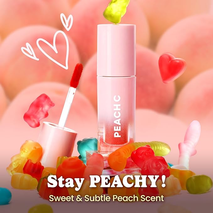 Peach C Jelly Beam Tint - Long Lasting Korean Lip Tint Stain Plumping Jelly Lip Gloss - Lightweight, Moisturizing & Buildable Lip Makeup Jelly Tint Blush with Vitamin E (Heart Feel, 0.07 oz)
