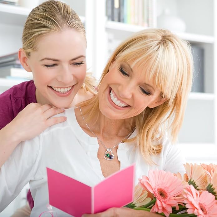 Iefil Valentines Day Gifts for Her - 925 Sterling Silver Heart Birthstone Necklace, Anniversary Birthday Gifts for Women Wife Girlfriend, Jewelry for Mom Daughter
