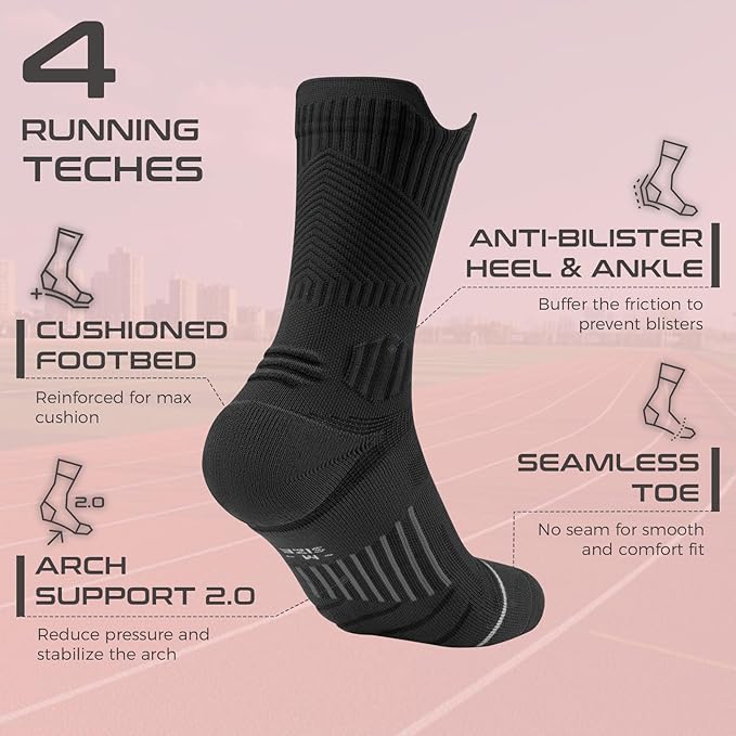 Coolmax Compression Running Socks for Women 3 Pairs, Anti-Blister Moisture Wicking Boot Crew Cushion Athletic Workout Socks