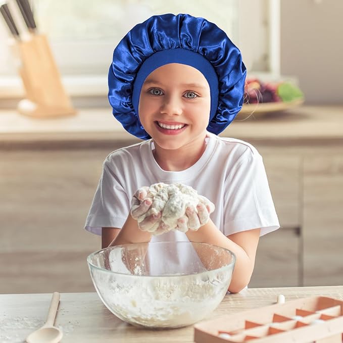 3 Pcs Bonnet for Kids, Kids Bonnets for Girls, Satin Silk Hair Bonnet for Sleeping, Soft Wide Band Sleep Cap for Curly Hair Braids for Teens Child Toddler