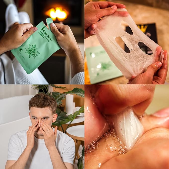 Kings Care Mens Face Mask Skin Care Kit (6 Pack) - Turmeric Anti-Acne, Aloe Vera Soothing & 2% BHA Salicylic Acid Sheet Mask - Skin Care for Men Face Masks for Hydrating, Brightening & Refining Pores