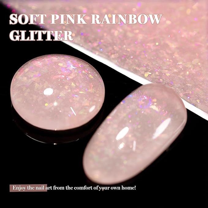RARJSM Nude Soft Pink Glitter Gel Nail Polish Blue Green Big Rainbow Flakes Finish Shimmer Gelpolish 15ml Soak Off Nuded Skin Tone Color Home Salon French Manicure Varnish Curing Requires