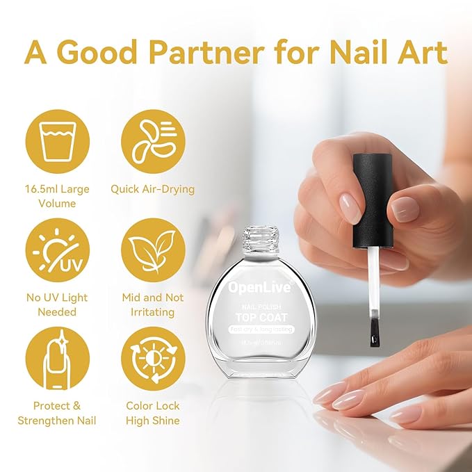 OpenLive 3PCS 16.5ml Quick Dry Base and Top Coat Nail Polish and Gel Remover Set, Base and Top Coat No U V Lamp Curing, Gel Polish Remover for Quick and Easy Removal At Home
