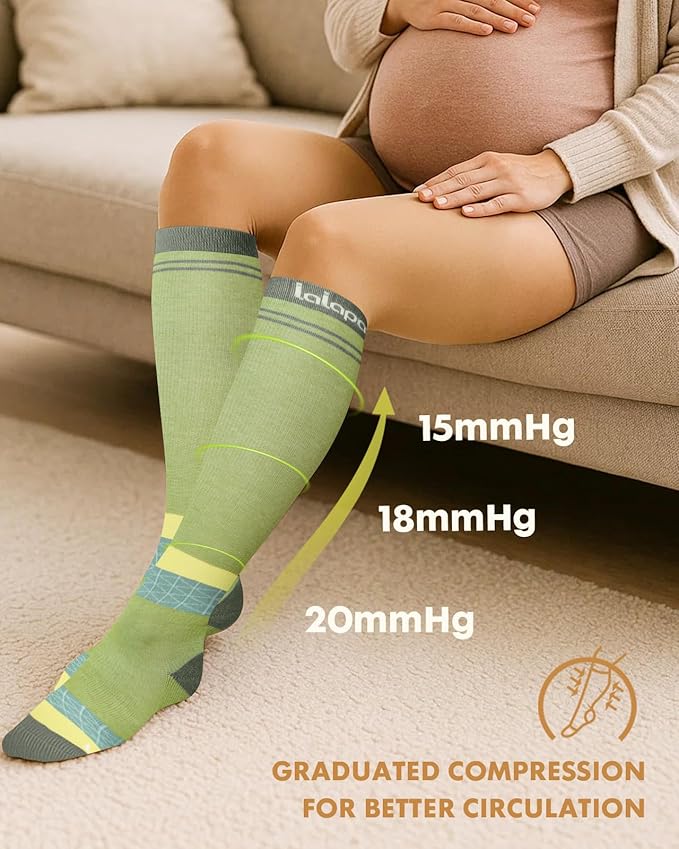 Lalapapa Thick Soft Cotton Compression Socks for Women Men 15-20mmHg Knee High Breathable Cotton Socks for All Day Comfort
